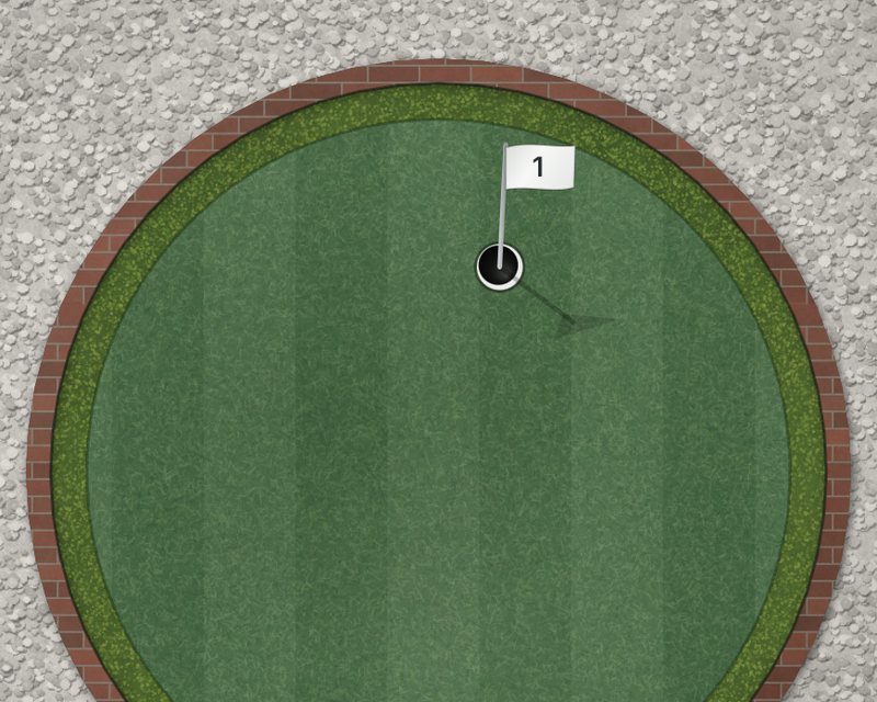 Looking down on The Basin, a round putting green inside an old brick wall