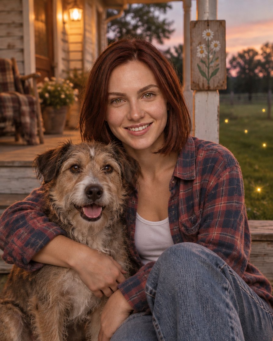 On the porch with a shelter dog