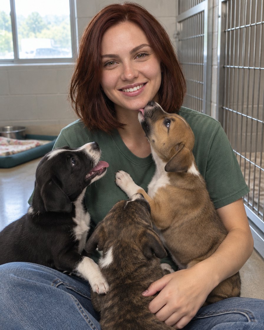 With puppies at the shelter