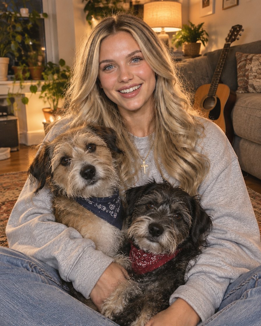 With her foster dogs