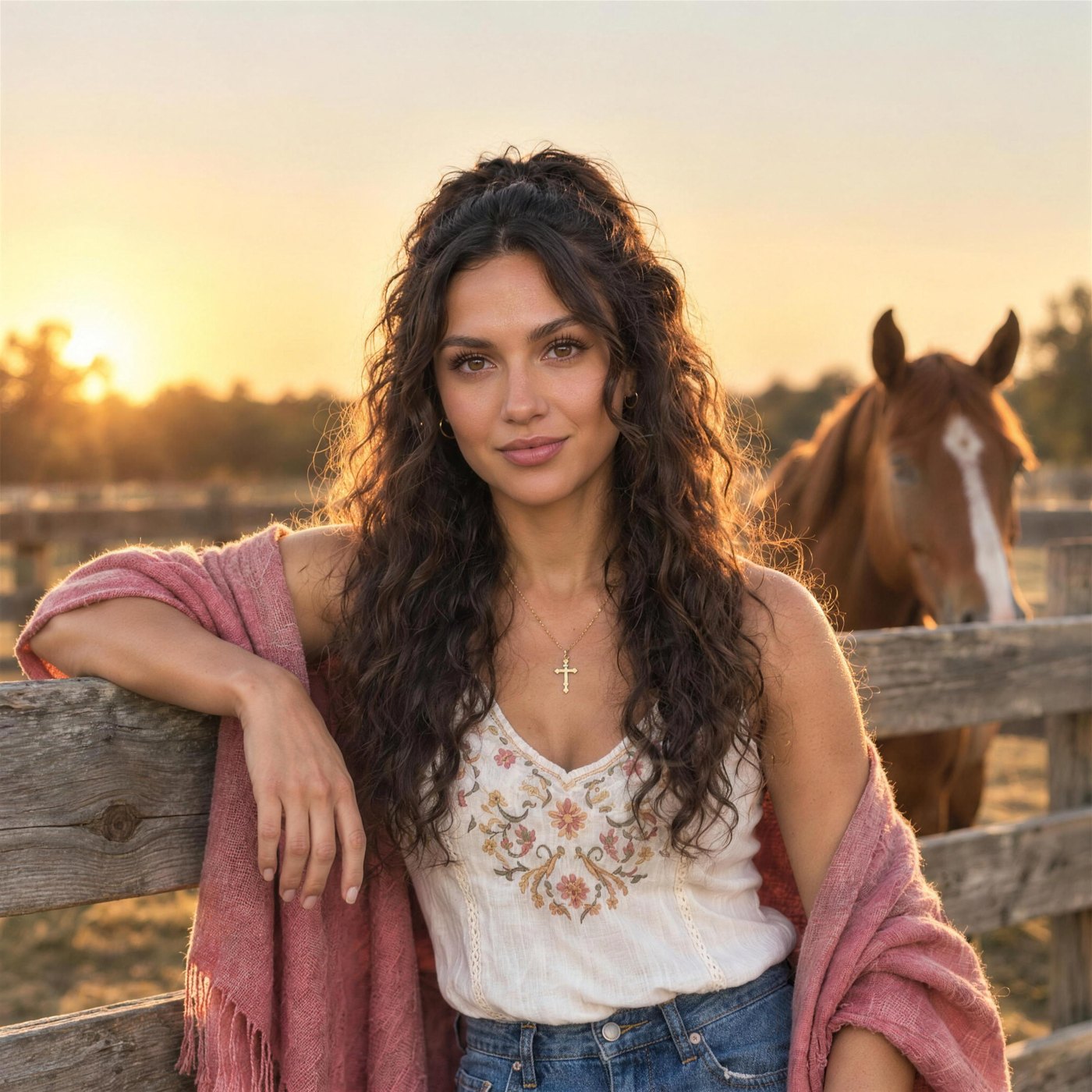 Christina Mac at the horse corral at sunset