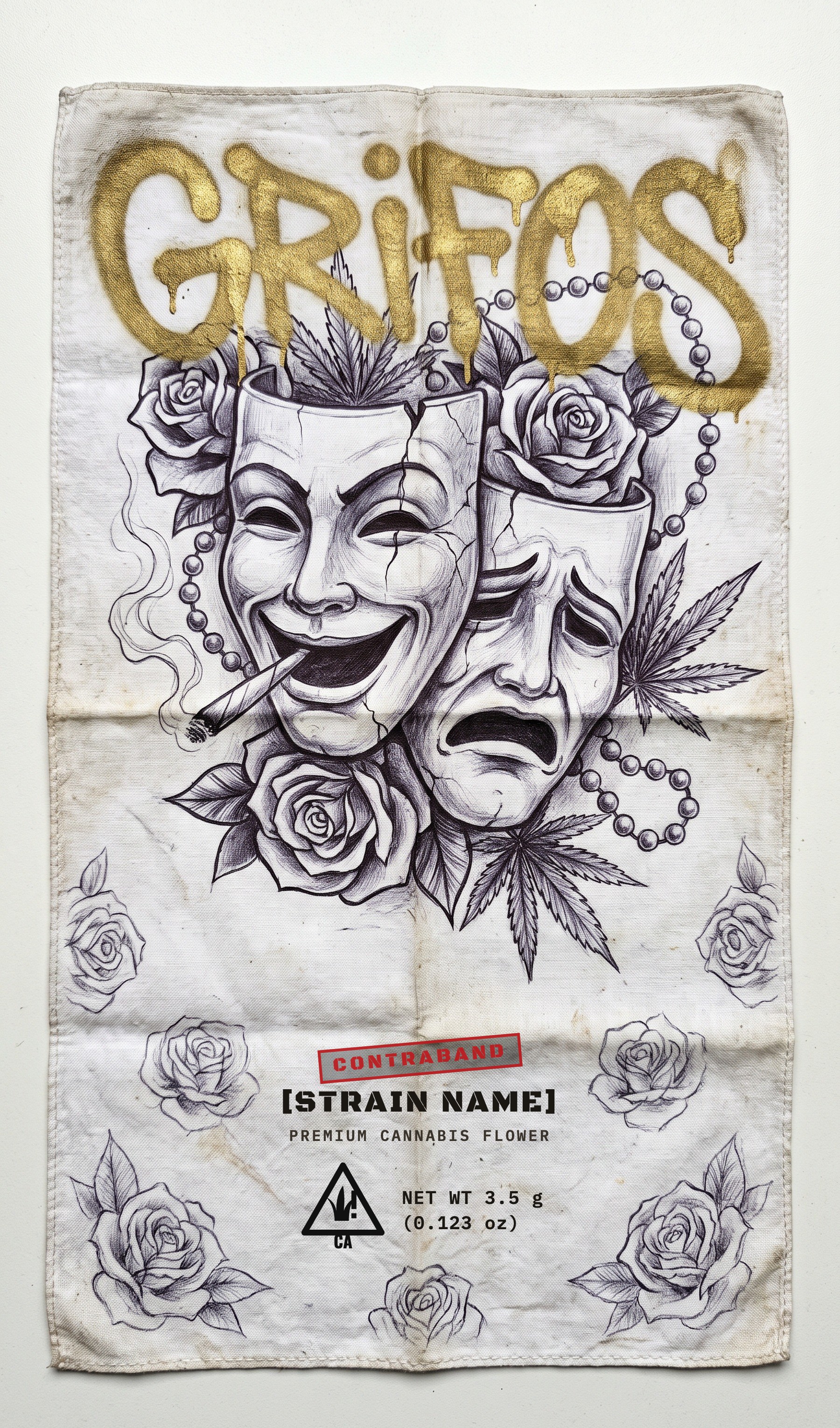 Pano Meets Spray: ballpoint handkerchief masks tagged with gold GRIFOS
