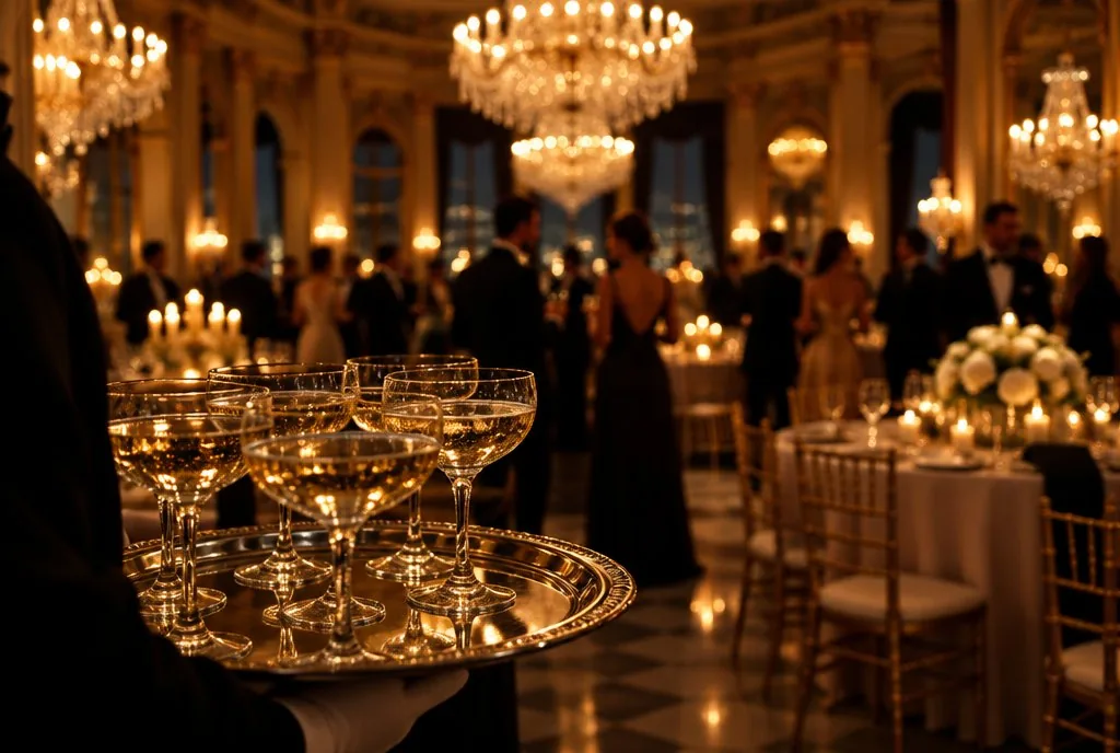 A gala under chandeliers