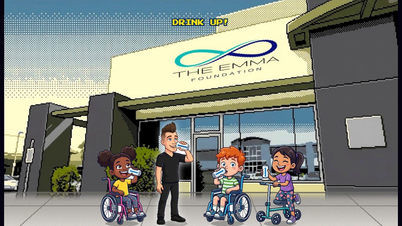 DRIP brings Dr. Christopher Delbridge and the Emma Foundation kids their Hydroshot outside the clinic