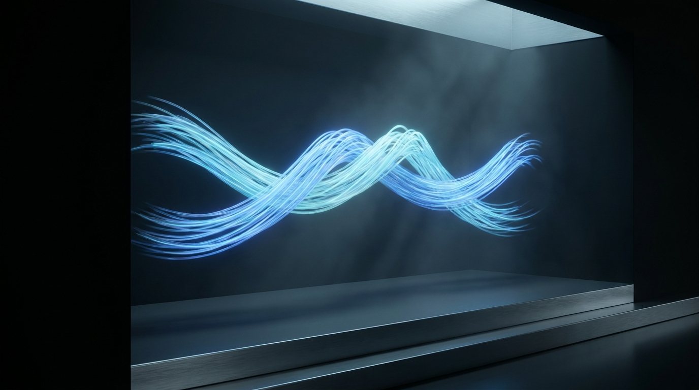 Two streams of blue light braiding into one